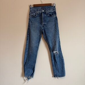 MOTHER Jeans 26 The Tomcat Completely Over Distressed Straight High Rise Denim